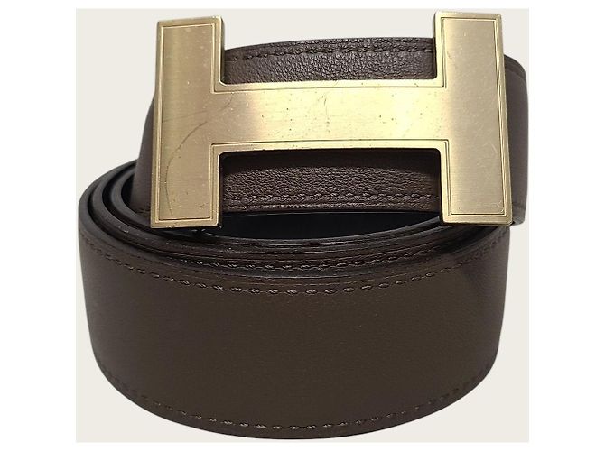 Hermès Reversible Leather Gold Buckle Belt - view 2