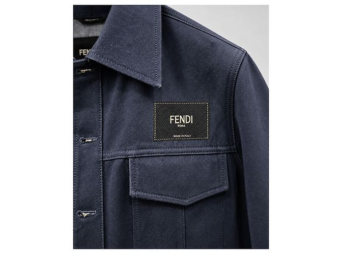 Fendi Giacca camicia in denim navy con patch logo - vista 4
