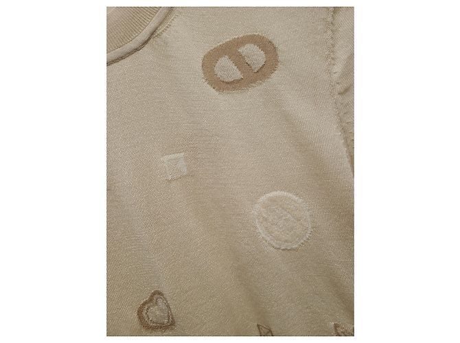Hermès Beiger Strickpullover mit Rundhalsausschnitt und kurzen Ärmeln - Ansicht 3