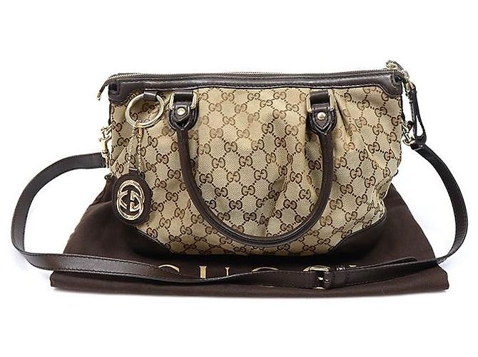 Gucci Sukey Top Handle in pelle marrone con logo GG - vista 2