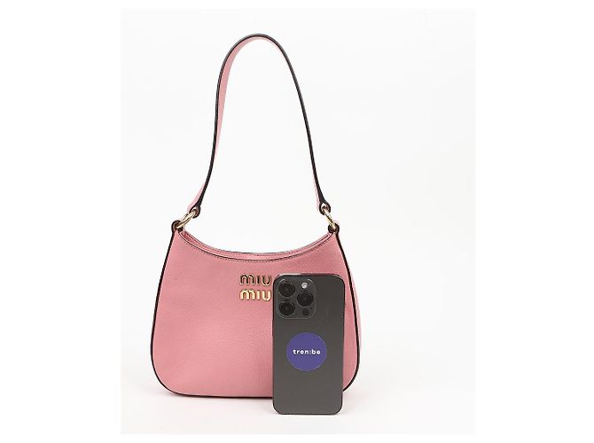 Miu Miu Borsa a tracolla hobo Madris Leather Gold Logo Rosa - vista 10