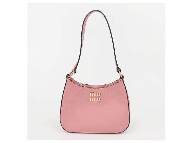 Miu Miu Borsa a tracolla hobo Madris Leather Gold Logo Rosa - vista 2