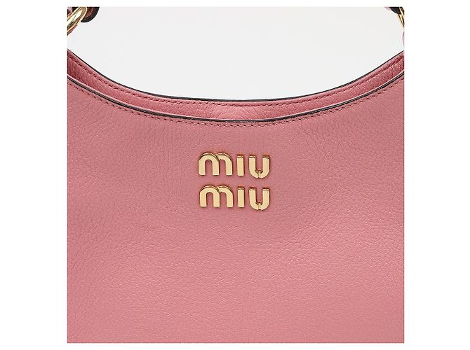 Miu Miu Borsa a tracolla hobo Madris Leather Gold Logo Rosa - vista 3