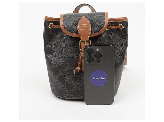 Céline Mini Mochila Triope Canvas Polco Tan - vista 9