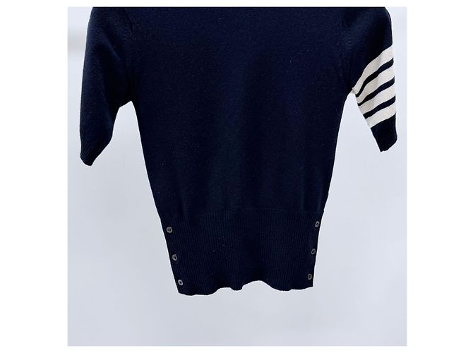 Thom Browne Kurzarm-Strickoberteil für Damen mit diagonalen Streifen Navy - Ansicht 3