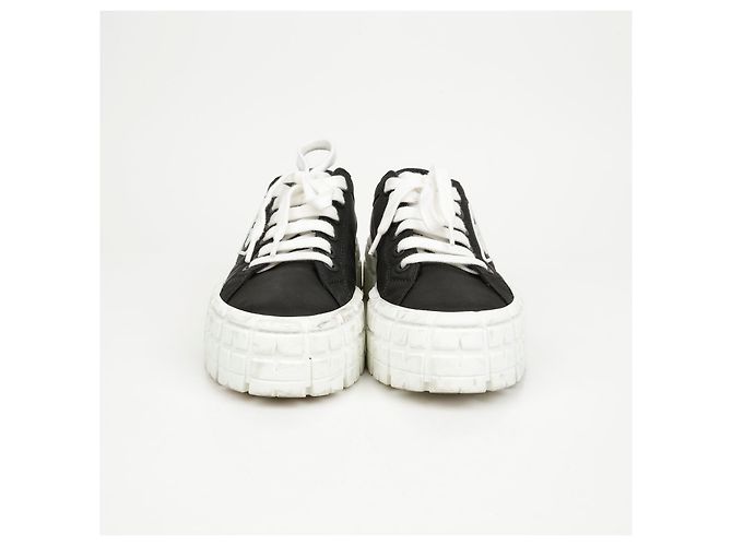 Prada Sneakers platform in gabardine con logo Triangle Nero - vista 5