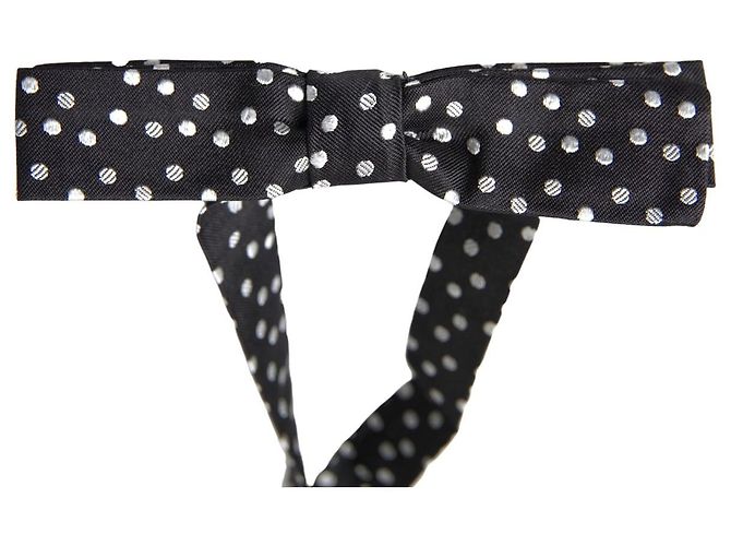 Dolce & Gabbana Papillon regolabile in seta a pois neri da uomo - vista 3