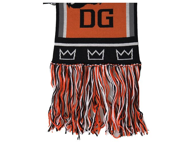 Dolce & Gabbana Sciarpa in lana multicolore DG Royals con frange - vista 4