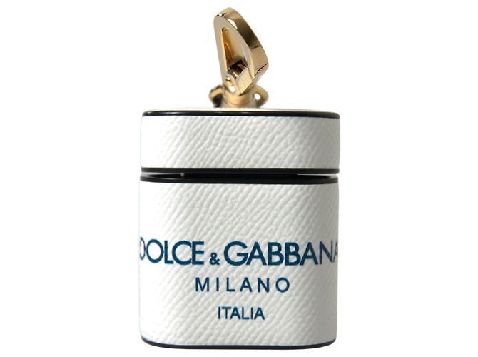 Dolce & Gabbana Capa para Airpods em couro de bezerro branco e azul com logo e alça - vista 4