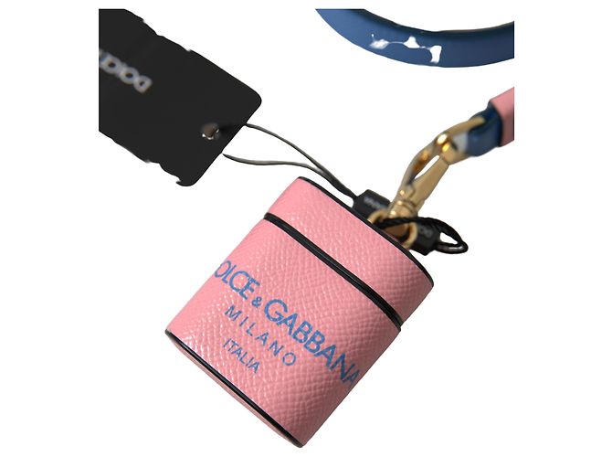 Dolce & Gabbana Capa para Airpods em couro de bezerro rosa e azul com logo e alça - vista 2