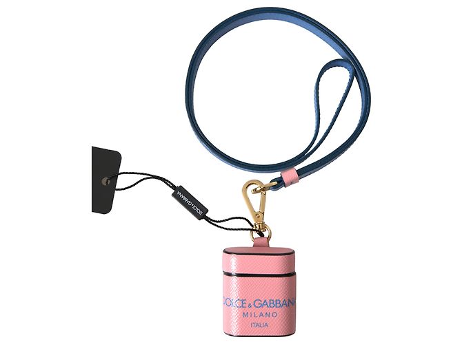 Dolce & Gabbana Capa para Airpods em couro de bezerro rosa e azul com logo e alça - vista 5