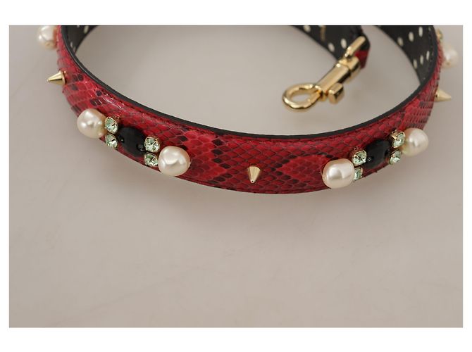 Dolce & Gabbana Umkehrbarer Schulterriemen aus rotem Pythonleder mit Kristallen - Ansicht 6