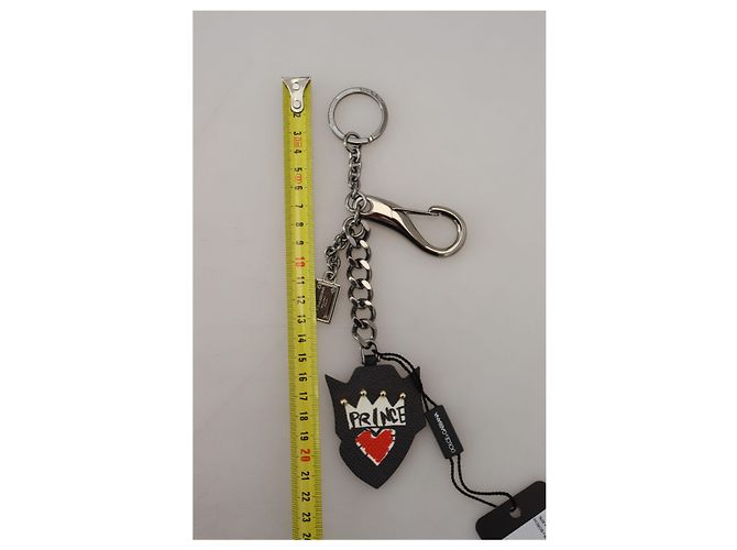 Dolce & Gabbana Black Prince Studs Logo Silver Brass Keychain - view 3