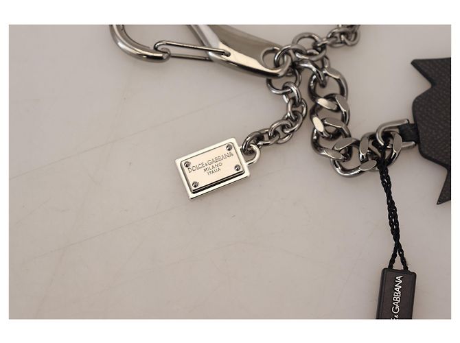 Dolce & Gabbana Black Prince Studs Logo Silver Brass Keychain - view 4