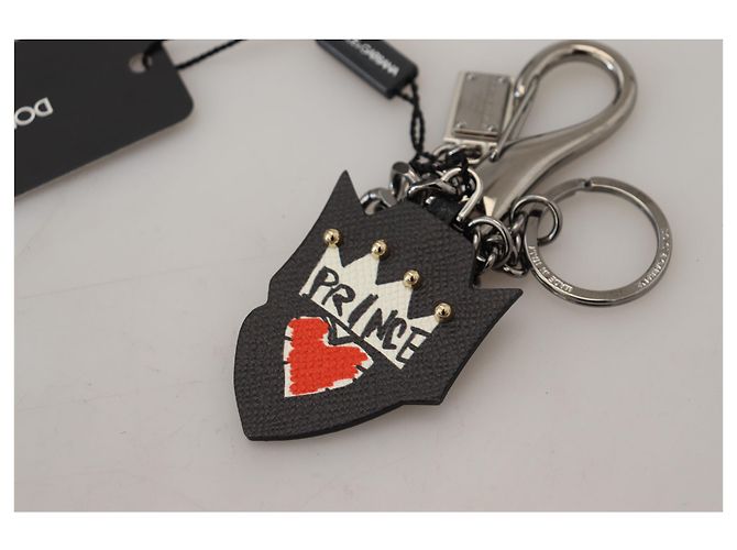 Dolce & Gabbana Black Prince Studs Logo Silver Brass Keychain - view 5