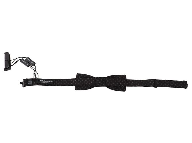 Dolce & Gabbana Black Pattern Silk Adjustable Neck Papillon Bow Tie - view 3