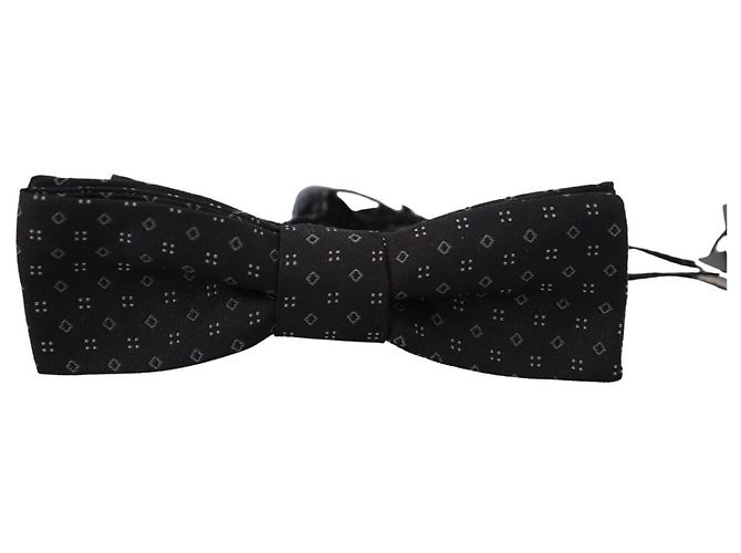 Dolce & Gabbana Black Pattern Silk Adjustable Neck Papillon Bow Tie - view 4