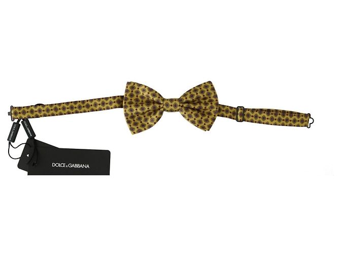 Dolce & Gabbana Yellow Pattern Silk Adjustable Neck Tie - view 2