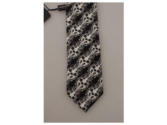 Dolce & Gabbana Cravatta accessorio regolabile con stampa floreale bianco e nero in % seta - vista 2