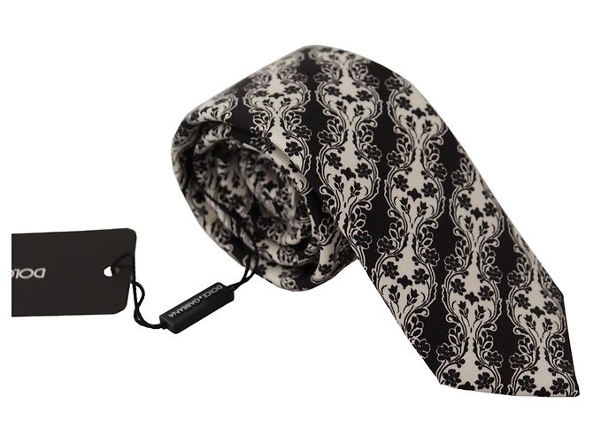 Dolce & Gabbana Cravatta accessorio regolabile con stampa floreale bianco e nero in % seta - vista 6