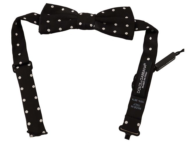 Dolce & Gabbana Papillon regolabile in seta a pois bianco e nero - vista 2
