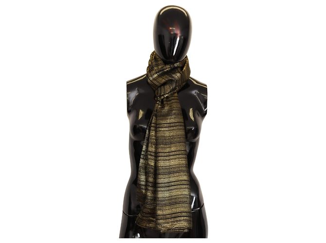 Dolce & Gabbana Sciarpa Stola Elasticizzata in Seta Oro Metallizzato - vista 5