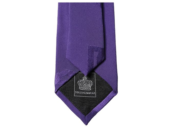 Dolce & Gabbana Cravatta regolabile da uomo in seta monogramma logo DG viola - vista 2