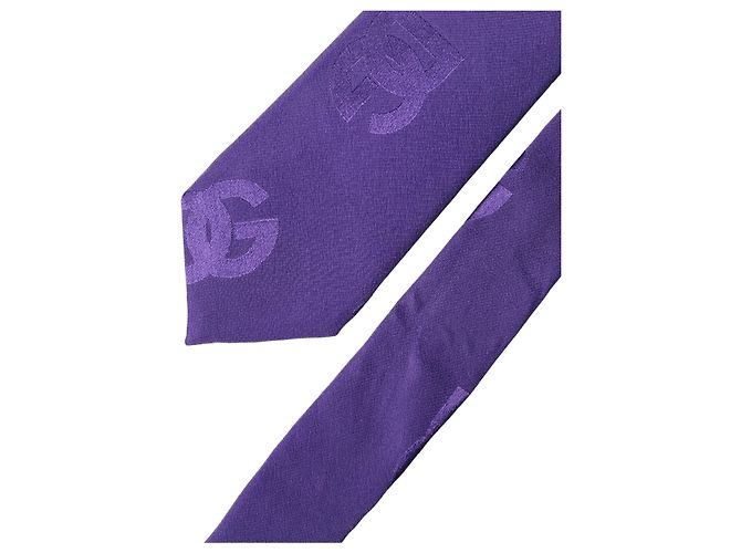 Dolce & Gabbana Cravatta regolabile da uomo in seta monogramma logo DG viola - vista 4