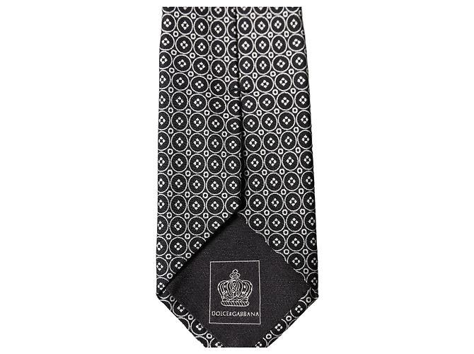 Dolce & Gabbana Gray White Patterned Silk Adjustable Men Necktie Tie - view 4