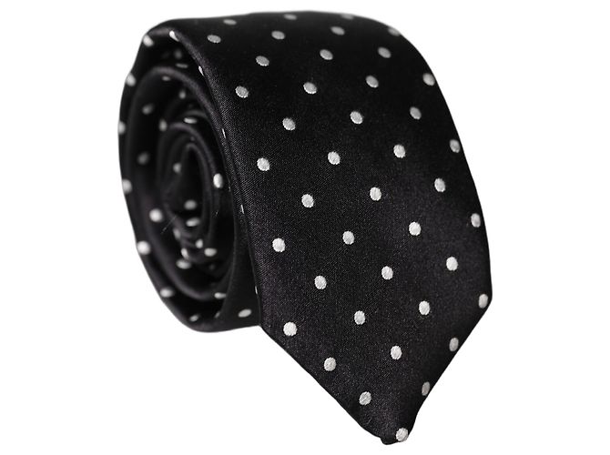 Dolce & Gabbana Cravatta regolabile in seta a pois bianchi e neri da uomo - vista 2
