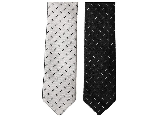 Dolce & Gabbana White Black Patterned Silk Adjustable Men Necktie Tie - view 2
