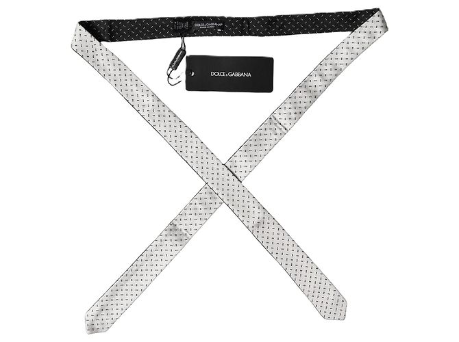 Dolce & Gabbana White Black Patterned Silk Adjustable Men Necktie Tie - view 3