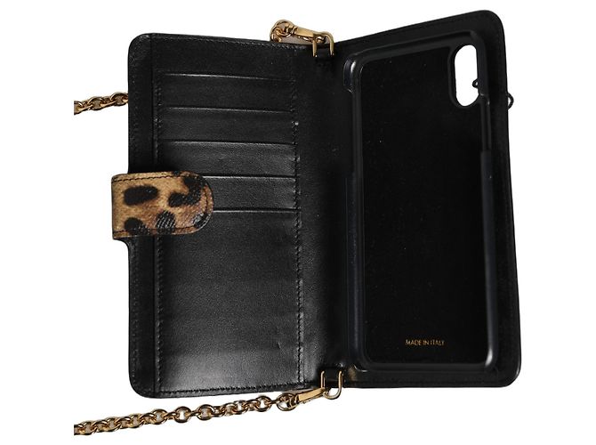 Dolce & Gabbana Custodia Flip Cover Brown Leopard Crystal per iPhone X - XS - vista 2