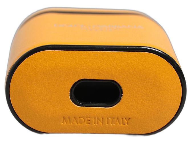 Dolce & Gabbana Capa Airpods com aba e alça em couro de bezerro amarelo com logo - vista 3
