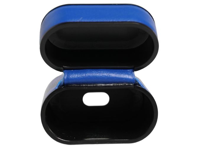 Dolce & Gabbana Capa Airpods em couro de bezerro azul com logo, aba e alça - vista 2