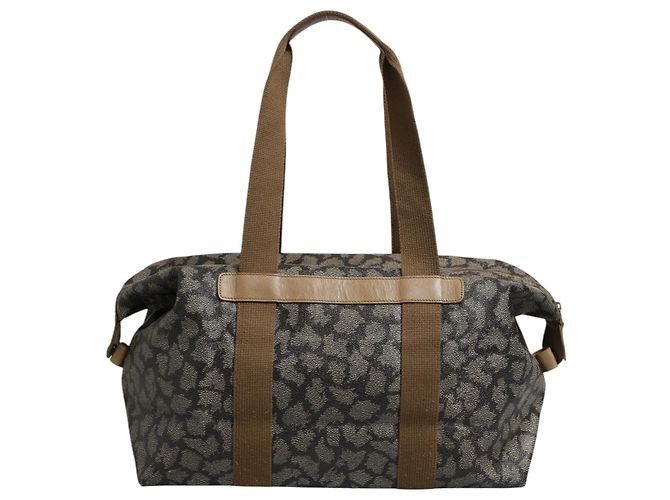 Autre Marque Borsa Duffel in Tela con Motivo Verde e Marrone - vista 5