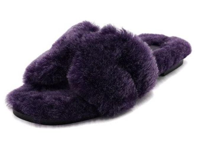 Hermès Sandali pantofole in shearling viola - vista 2