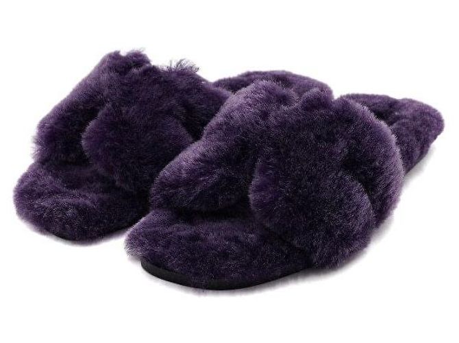 Hermès Sandali pantofole in shearling viola - vista 3