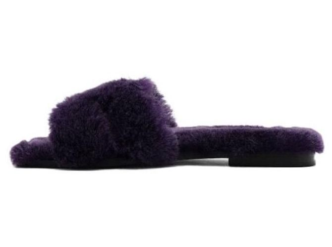 Hermès Sandali pantofole in shearling viola - vista 4