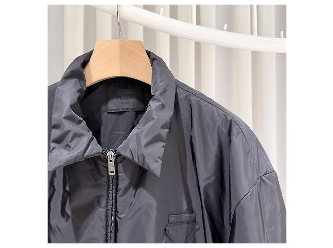 Prada Triangle Logo Nylon Bomber Jacket Black - view 4