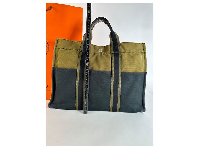 Borsa Tote Vintage Hermès Troca Canvas Fine anni 1990 Olive Black - vista 10