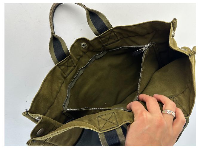 Borsa Tote Vintage Hermès Troca Canvas Fine anni 1990 Olive Black - vista 12