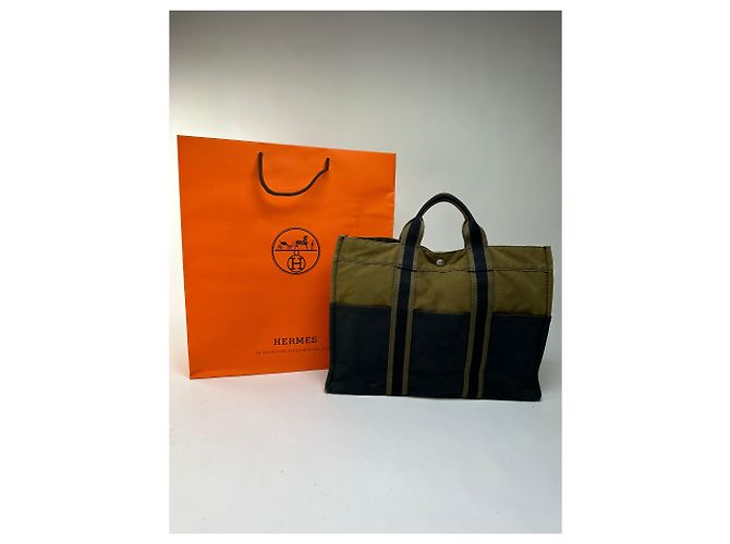 Borsa Tote Vintage Hermès Troca Canvas Fine anni 1990 Olive Black - vista 2