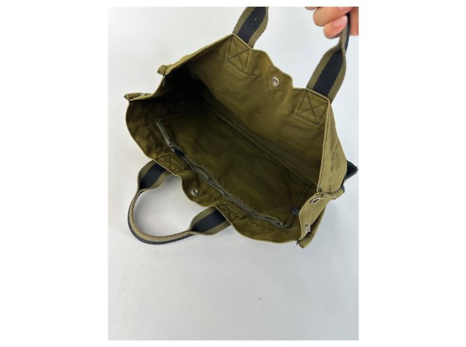 Borsa Tote Vintage Hermès Troca Canvas Fine anni 1990 Olive Black - vista 3