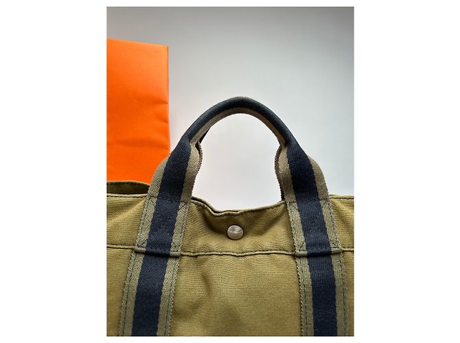 Borsa Tote Vintage Hermès Troca Canvas Fine anni 1990 Olive Black - vista 4