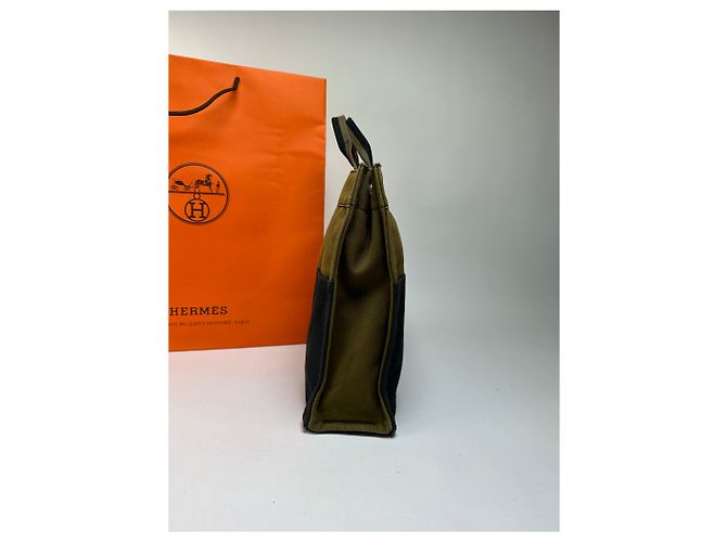 Borsa Tote Vintage Hermès Troca Canvas Fine anni 1990 Olive Black - vista 5
