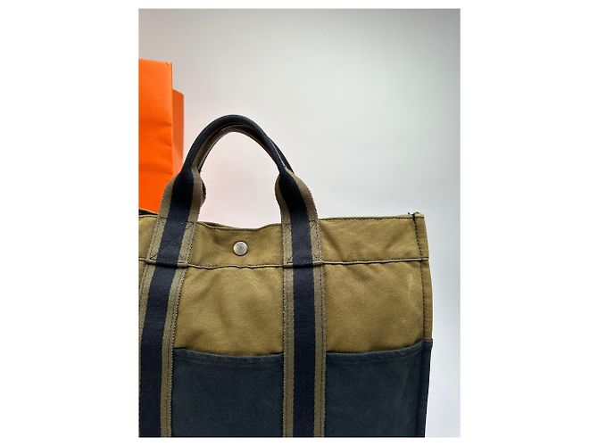 Borsa Tote Vintage Hermès Troca Canvas Fine anni 1990 Olive Black - vista 7