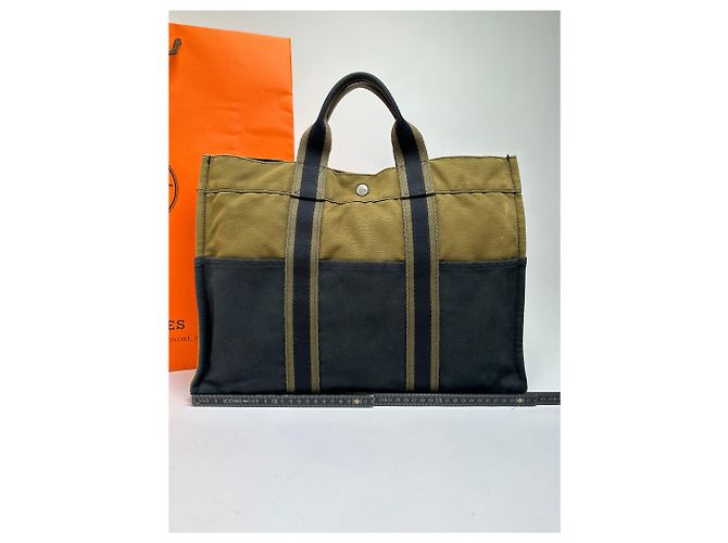 Borsa Tote Vintage Hermès Troca Canvas Fine anni 1990 Olive Black - vista 9