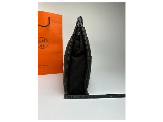 Tote vintage Hermès Canvas Nero Grigio Argento - vista 13