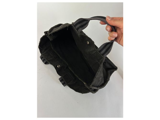 Tote vintage Hermès Canvas Nero Grigio Argento - vista 3